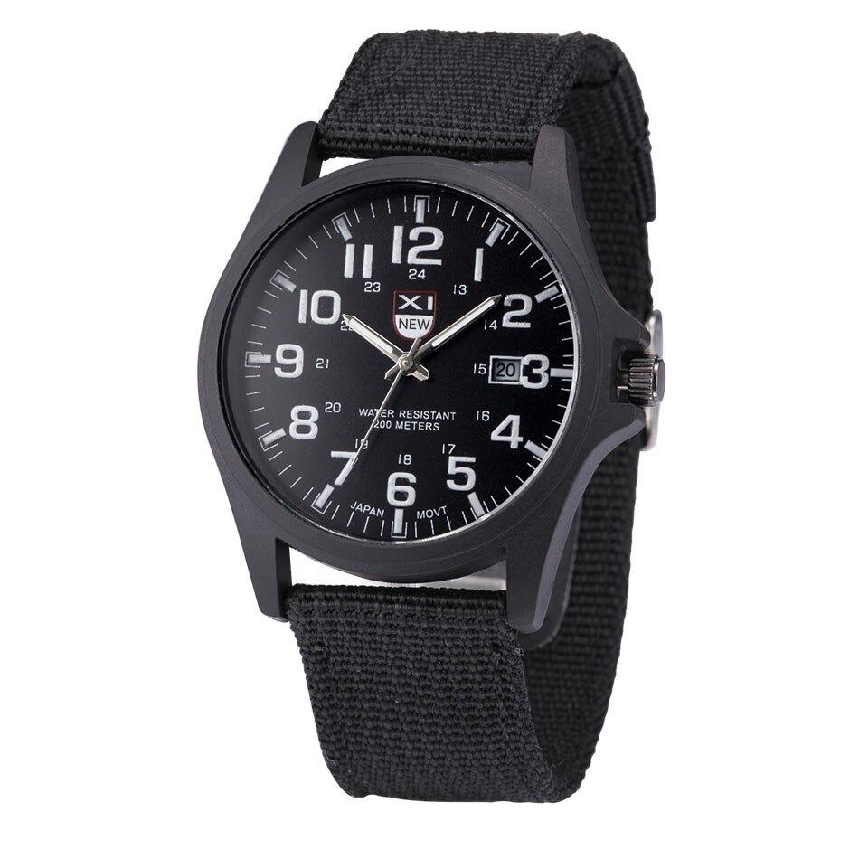 Men's tactical military analog watch 45mm stainless steel case luminous hands durable nylon strap