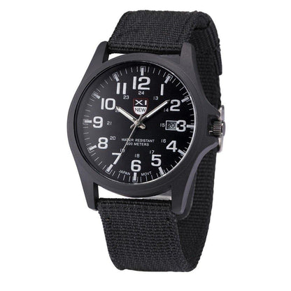 Men's tactical military analog watch 45mm stainless steel case luminous hands durable nylon strap