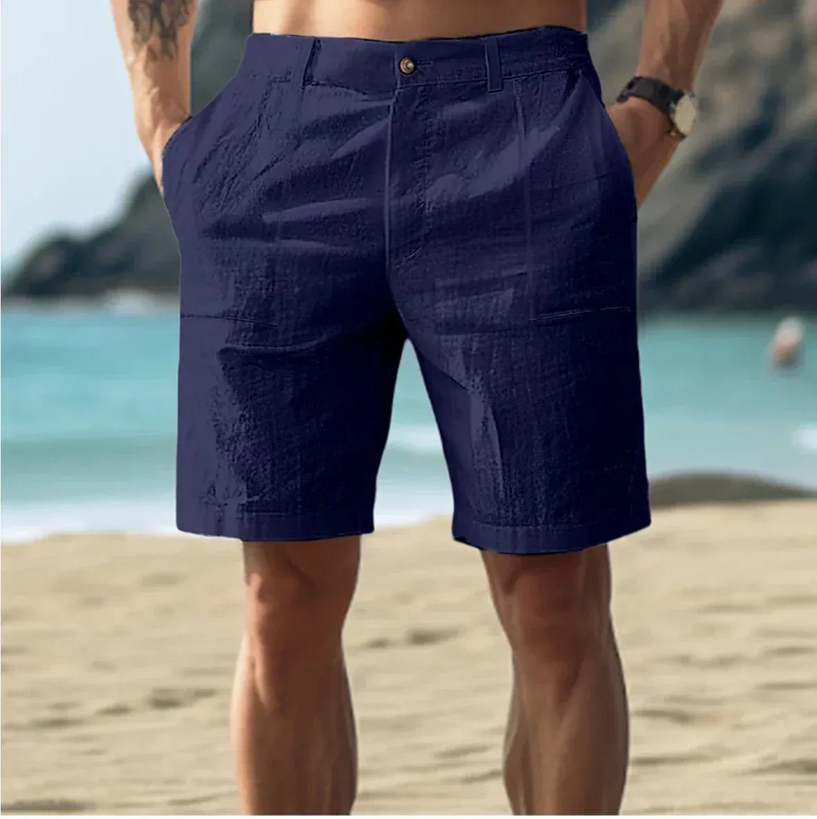 Men's relaxed linen summer shorts by Wavlynn, lightweight breathable fit with drawstring waistband