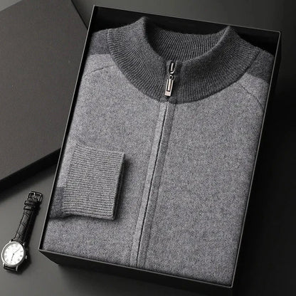 Heather gray wool full-zip jacket and tapered jogger set with ribbed detailing and tonal trims