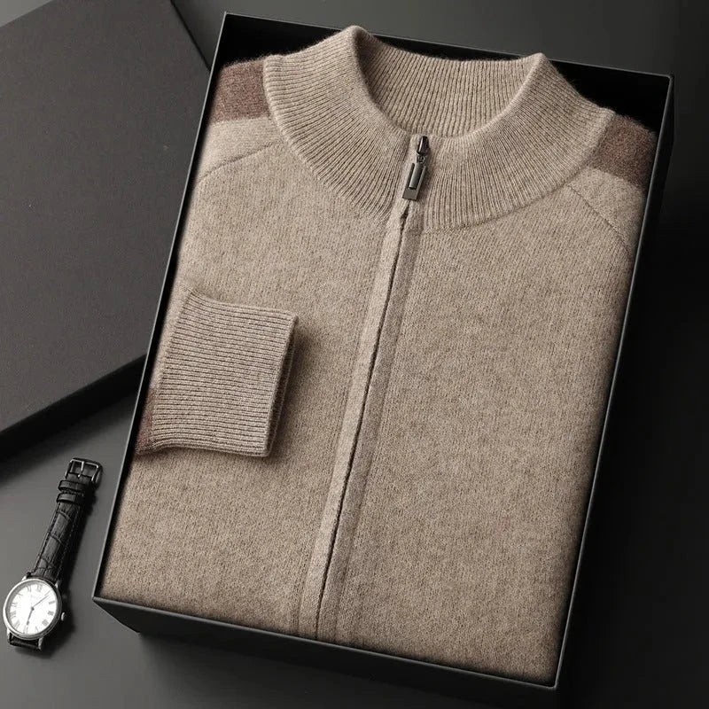 Heather gray wool full-zip jacket and tapered jogger set with ribbed detailing and tonal trims