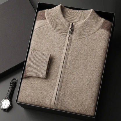 Heather gray wool full-zip jacket and tapered jogger set with ribbed detailing and tonal trims