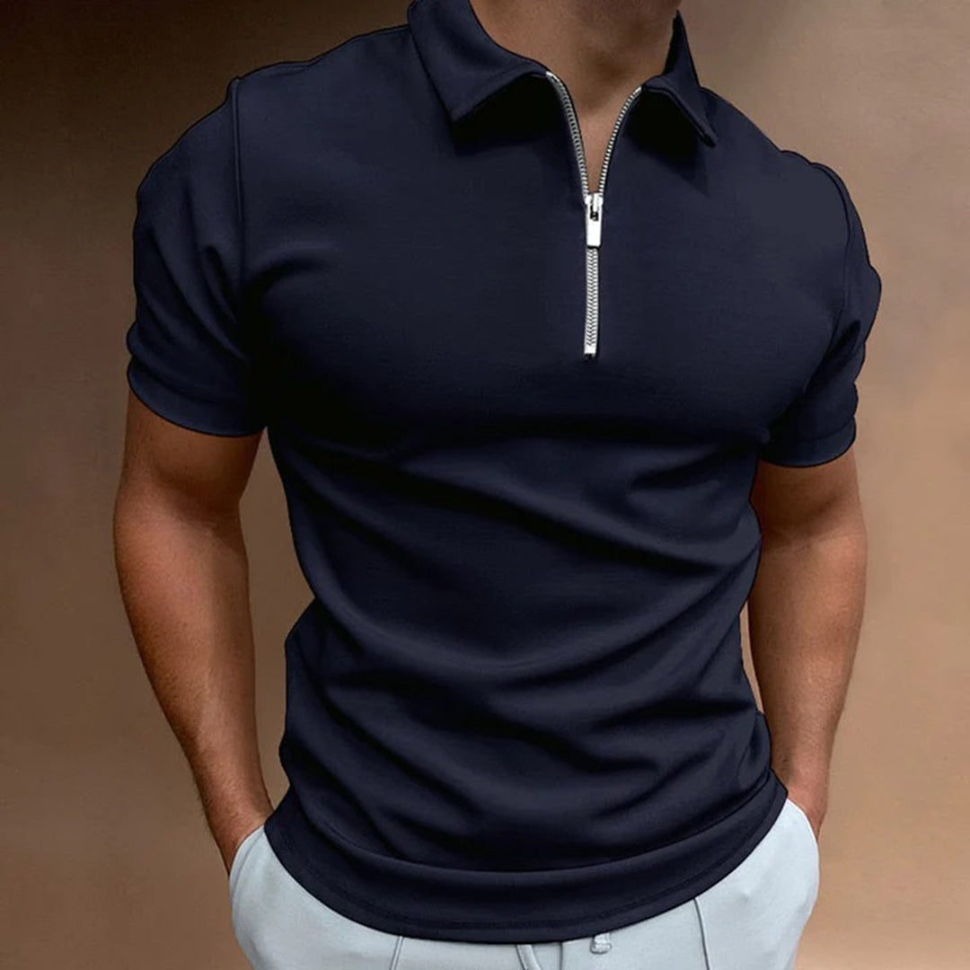 Men's slim fit polo shirt zip collar short sleeve modern casual office wear versatile look