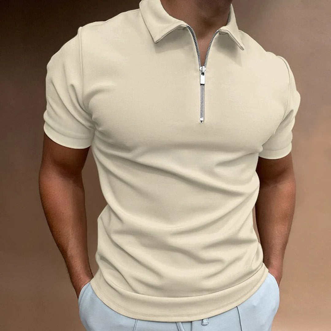 Men's slim fit polo shirt zip collar short sleeve modern casual office wear versatile look