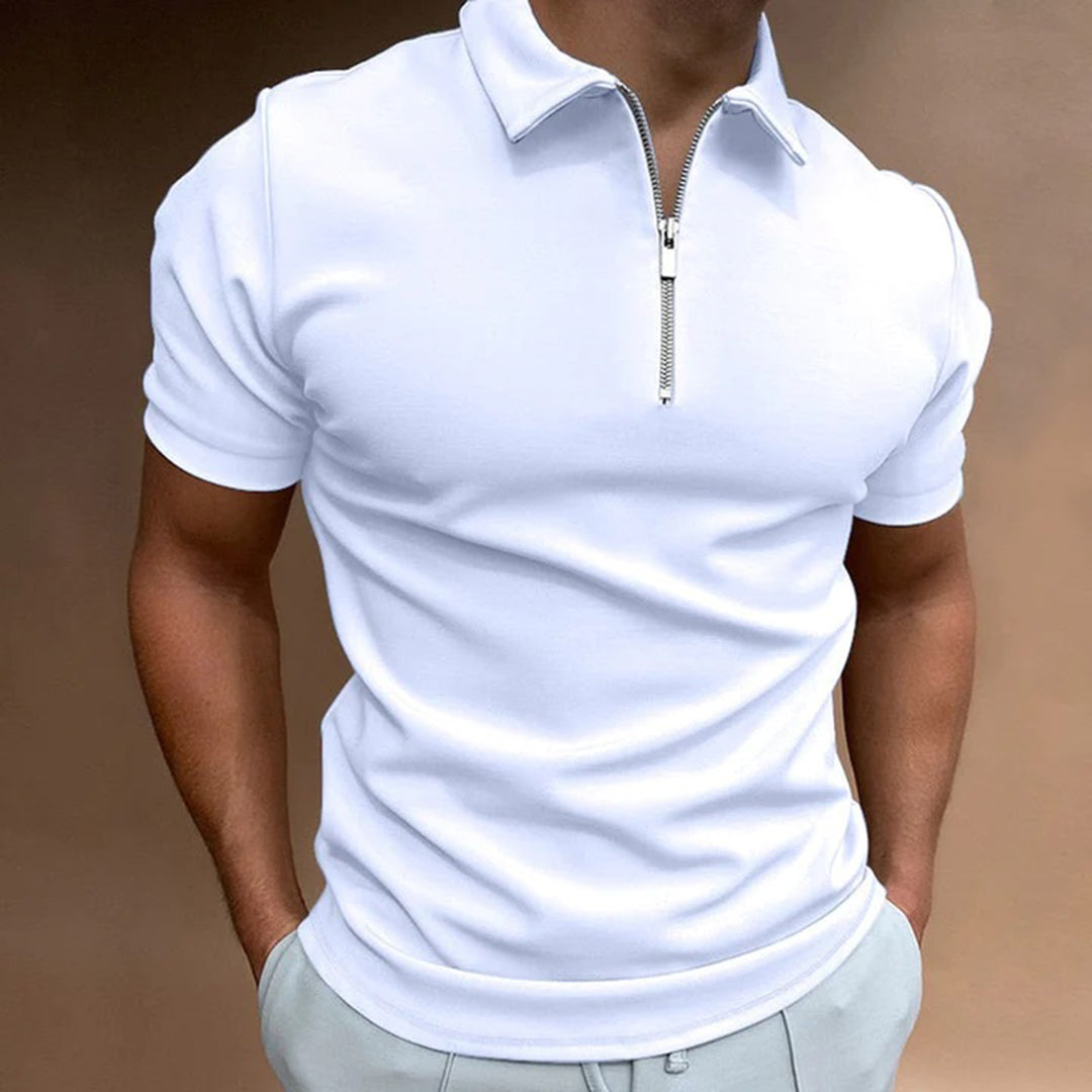 Men's slim fit polo shirt zip collar short sleeve modern casual office wear versatile look