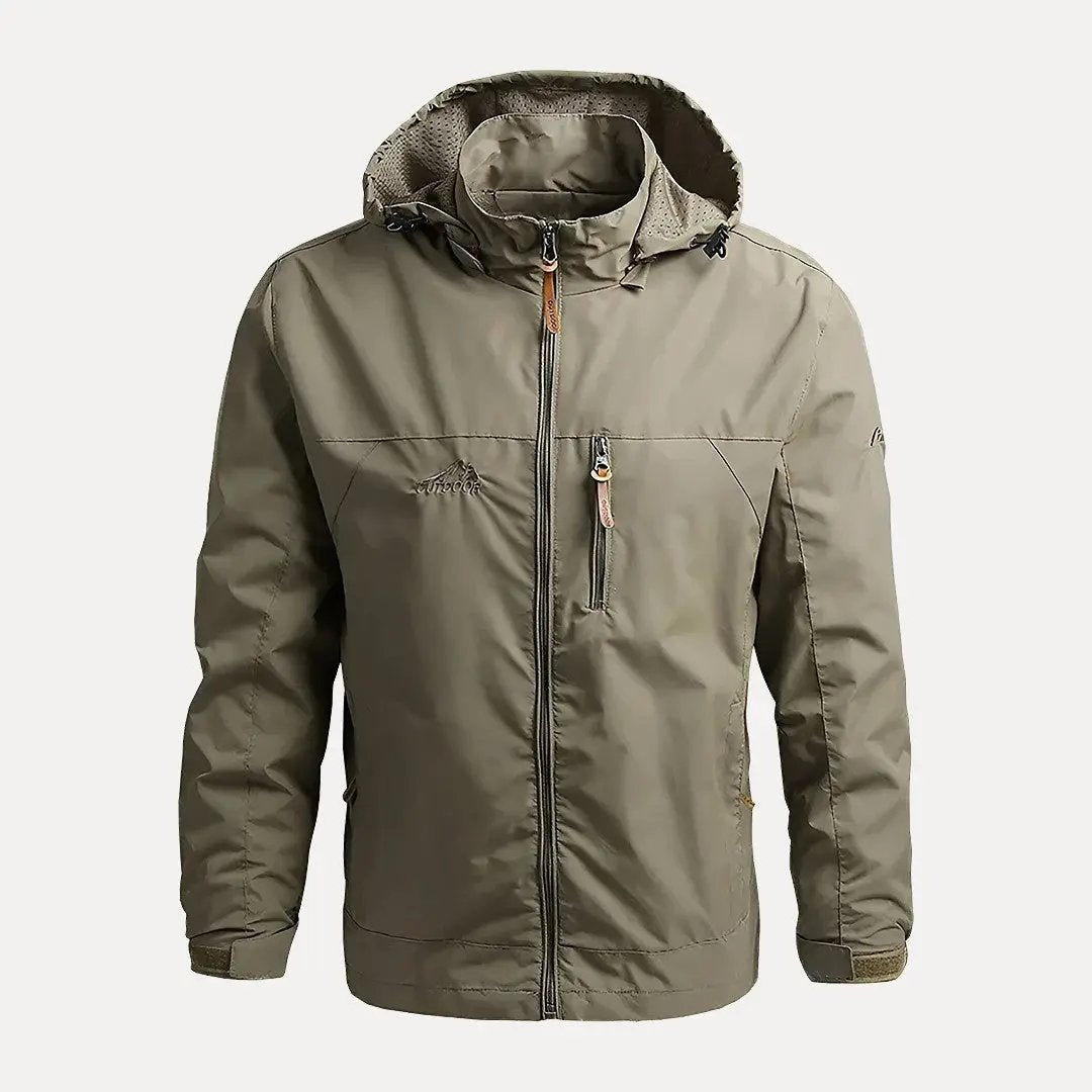 Men's navy waterproof windbreaker jacket, lightweight breathable design with packable style