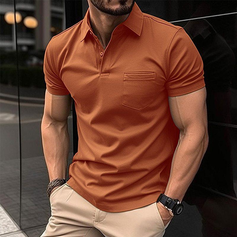 Men's regular fit polo shirt breathable cotton-blend fabric short sleeves with chest pocket