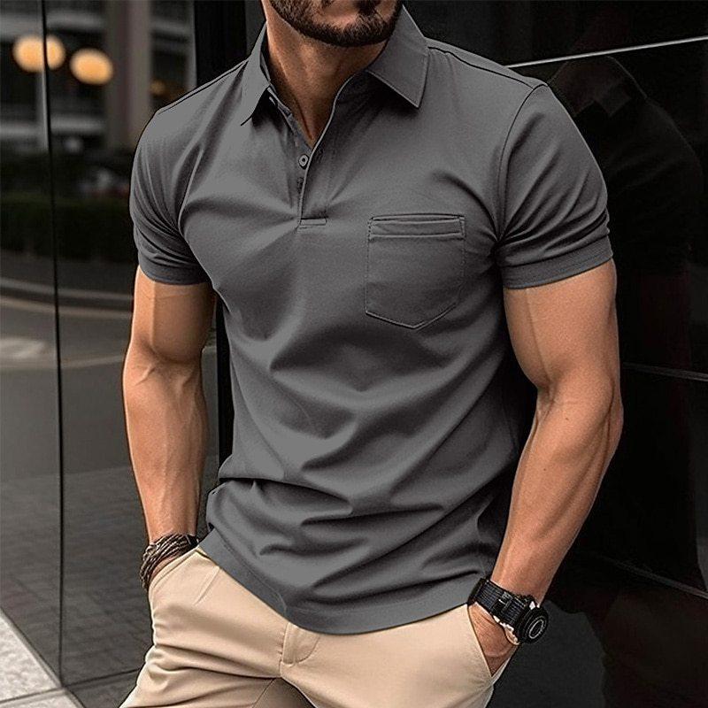 Men's regular fit polo shirt breathable cotton-blend fabric short sleeves with chest pocket