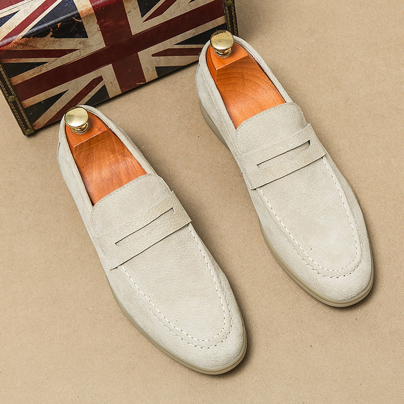 Alessandro Veneti tan suede slip-on loafers with soft nap texture and polished elegant silhouette