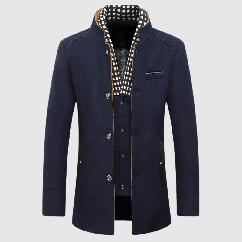 Alessandro Veneti Gentiluomo dark woolen coat slim-fit silhouette with checker lining refined interior detailing