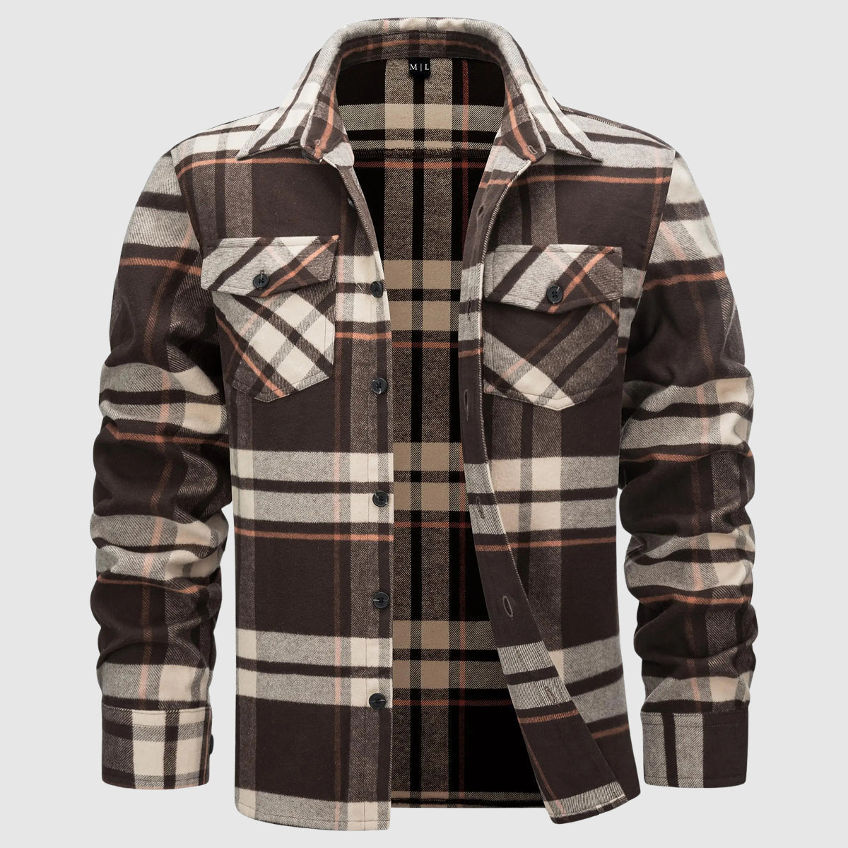 Alessandro Veneti Metro Check flannel shirt in warm earth tones with classic grid pattern and relaxed fit