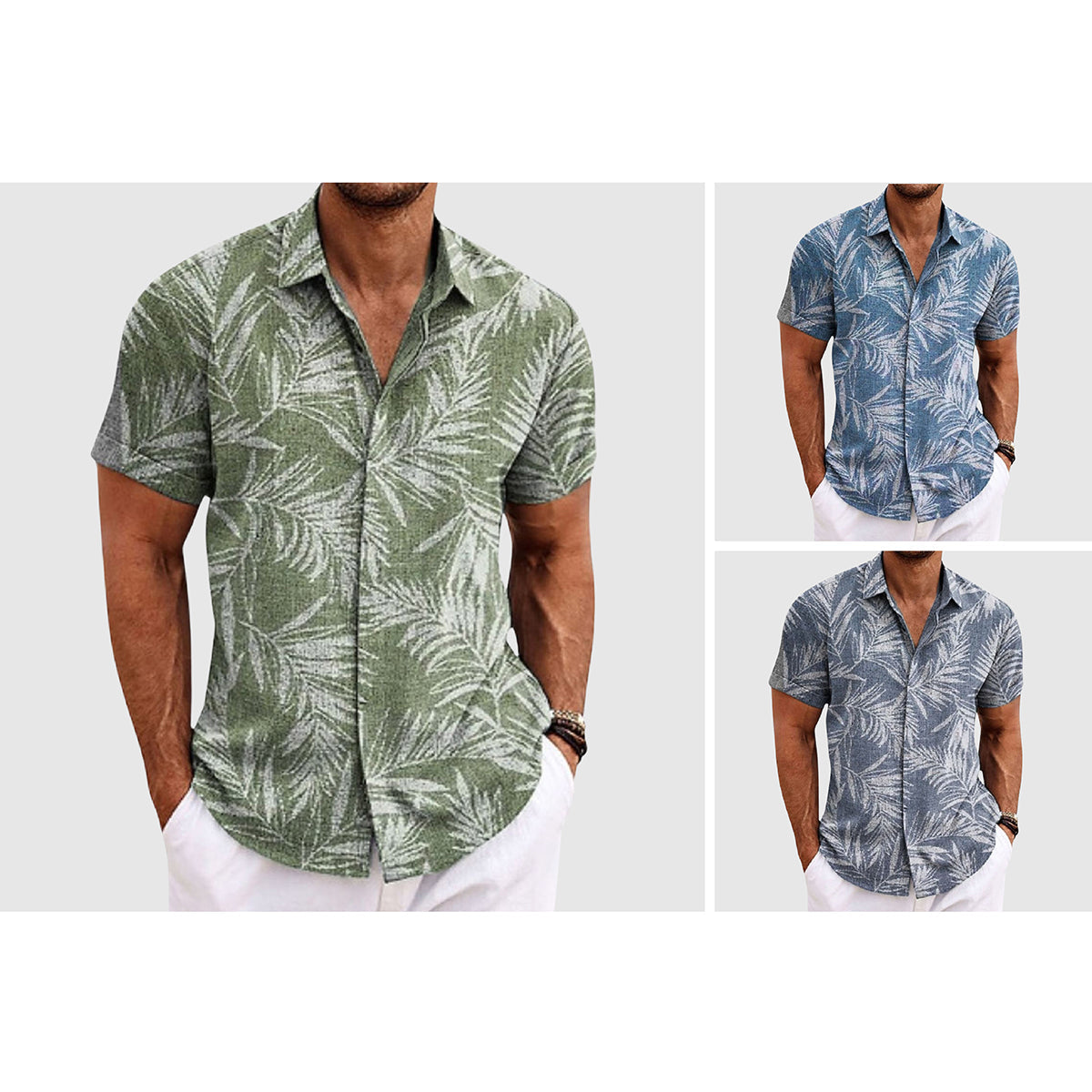 Alessandro Veneti Palm Whisper Shirt linen-poly blend tropical palm motif breathable resort-style button-up