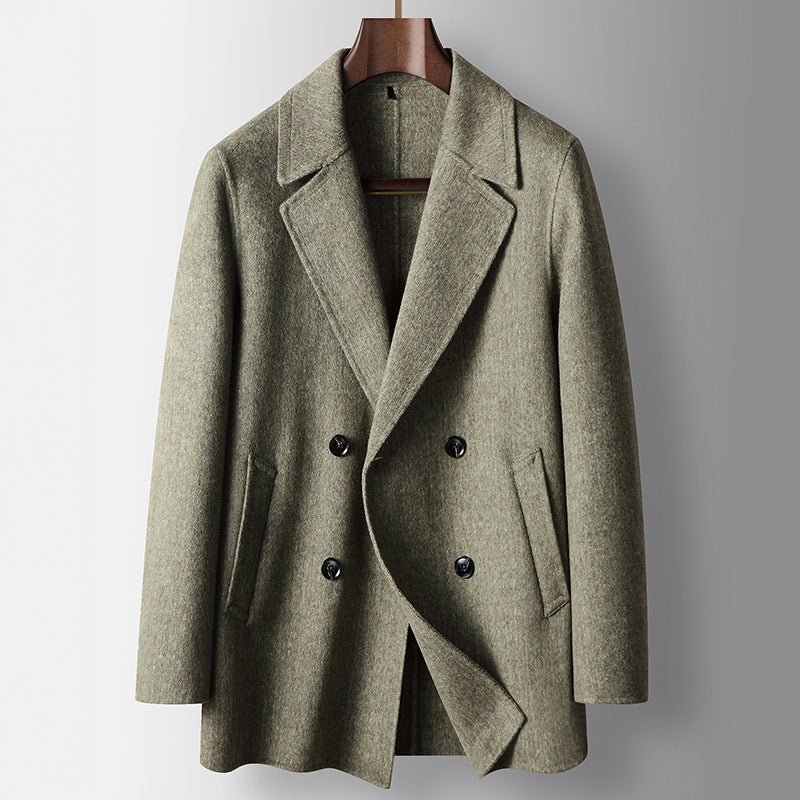 Alessandro Veneti Sondrio double-breasted wool blend coat with broad lapels, classic tailored structure