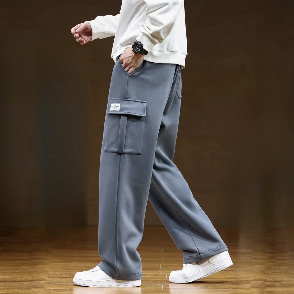 Alessandro Veneti gray cargo utility trousers streamlined fit with rugged tactical side pockets