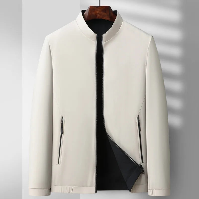 Alessandro Veneti black bomber jacket modern collarless design structured sleek urban matte finish