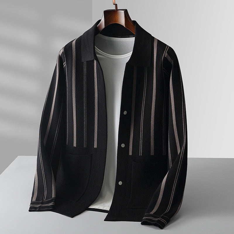 Black and white striped oversized cardigan with luxurious silken poly-blend fabric