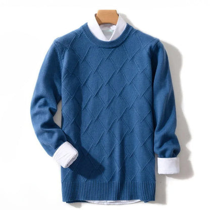 Alessandro Veneti Lucca cream knitted pullover crew neck diamond pattern ribbed cuffs tailored fit