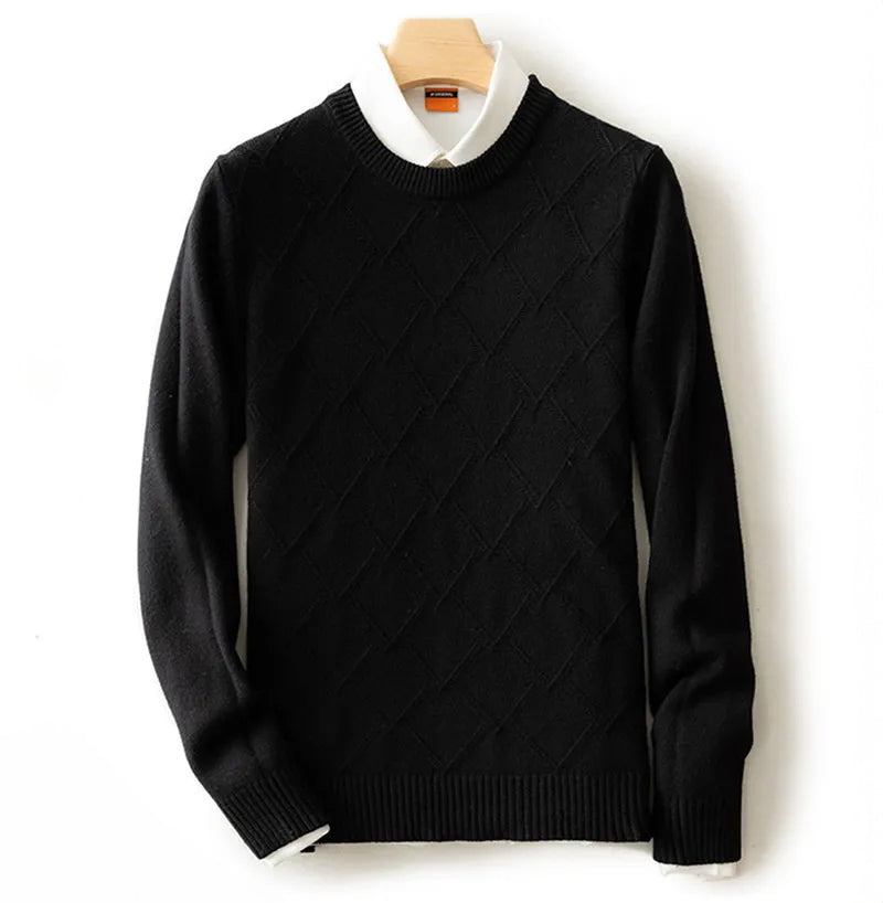 Navy blue Alessandro Veneti Lucca knitted pullover with diamond pattern and ribbed crew neck