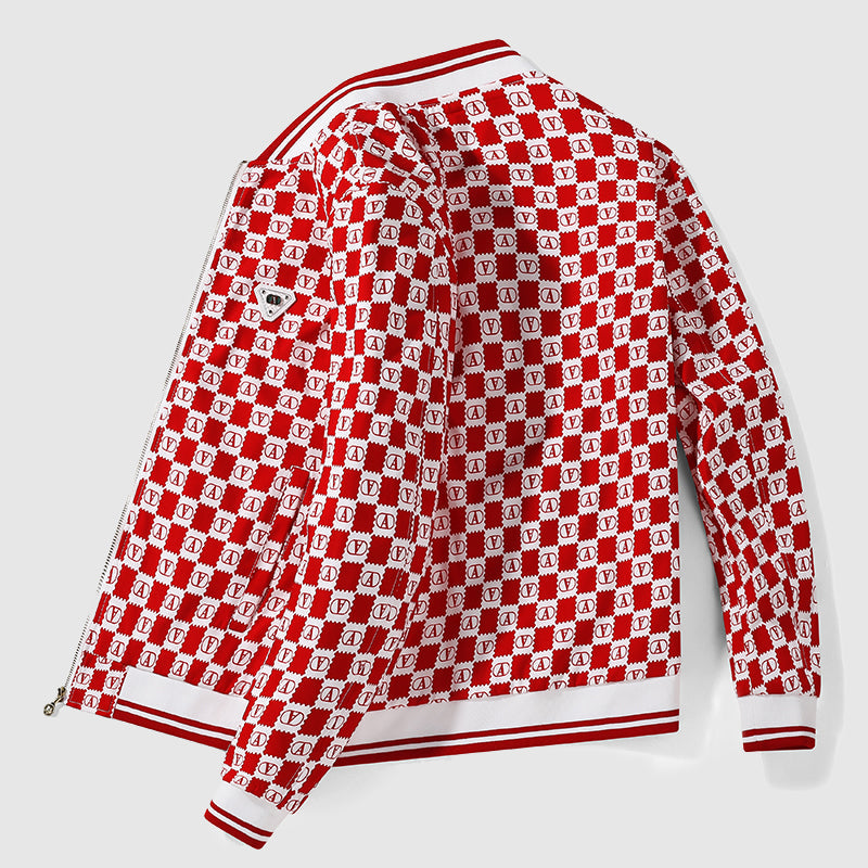 Alessandro Veneti black white checkerboard bomber jacket retro oversized fit with bold "A" letter print