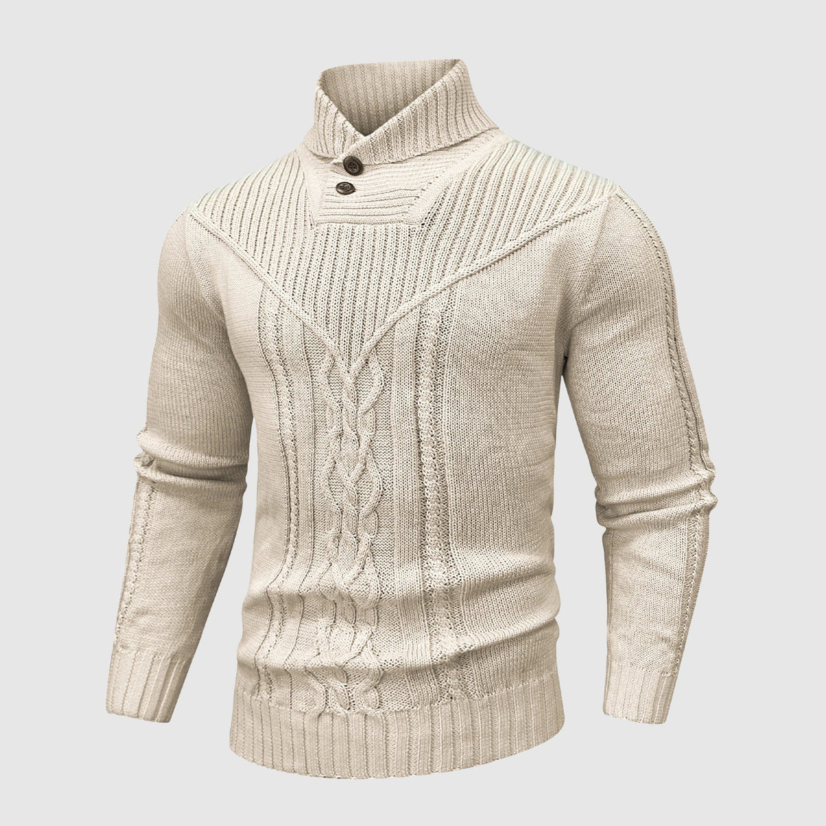 Alessandro Veneti navy blue tailored stand-collar pullover with cable-knit texture and HeatLock insulation