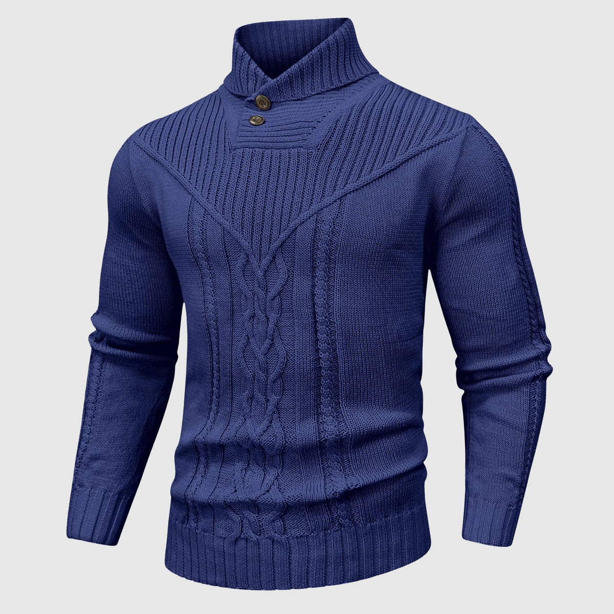 Alessandro Veneti navy cable-knit pullover with tailored stand collar and HeatLock insulation