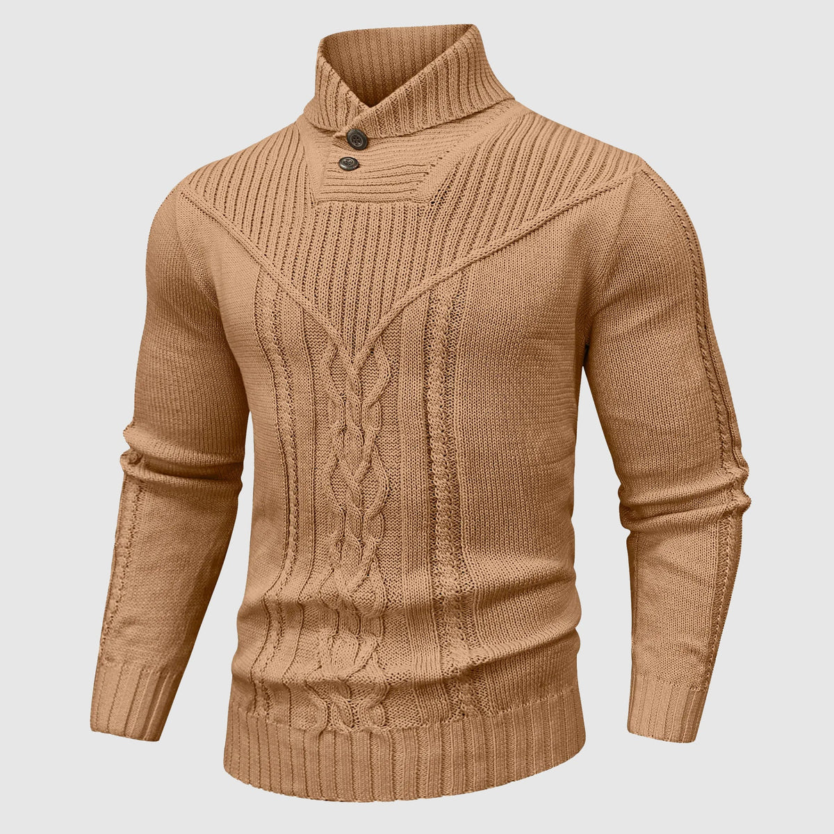 Alessandro Veneti navy tailored stand-collar pullover with cable-knit texture and HeatLock insulation