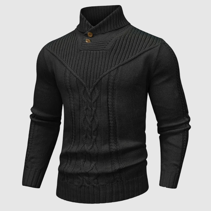 Alessandro Veneti navy cable-knit pullover tailored stand-collar poly-blend HeatLock insulation sweater