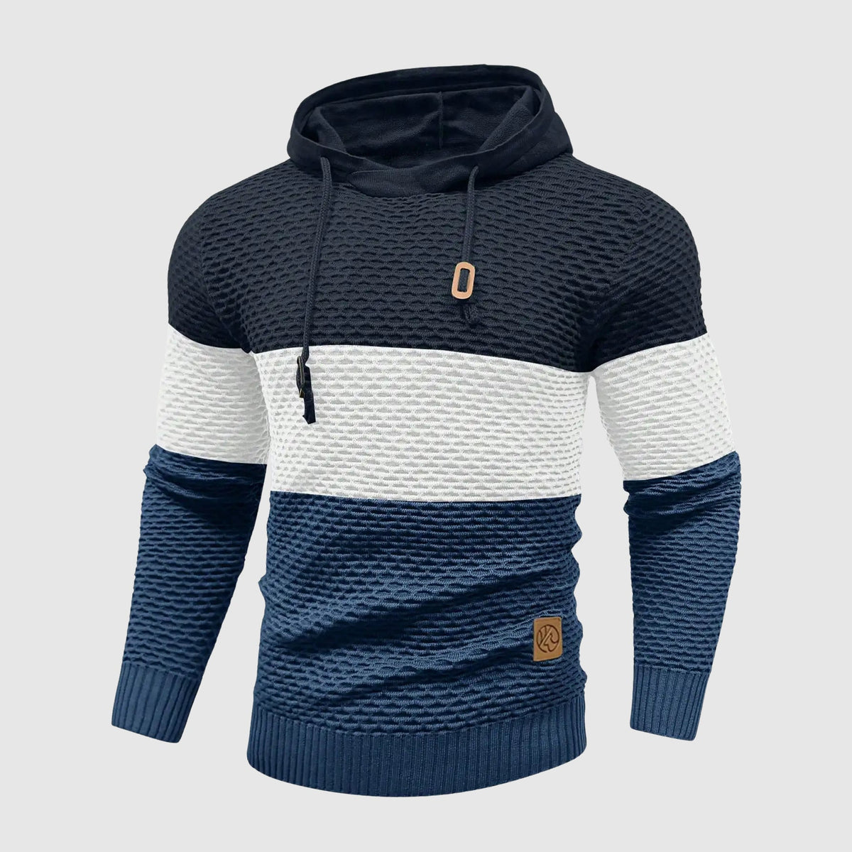 Alessandro Veneti triple tone knit pullover navy grey white striped textured HeatLock insulated sweater