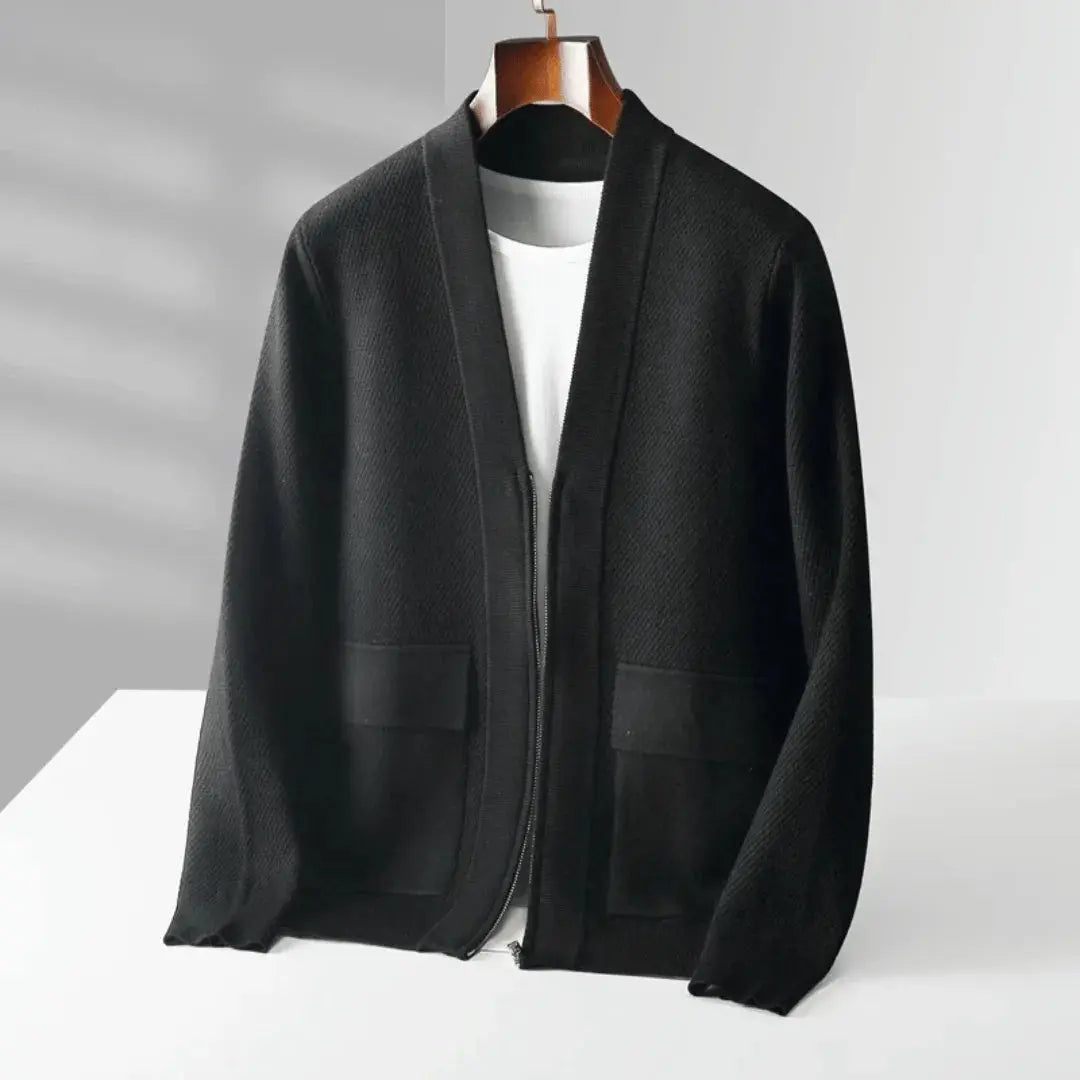 Alessandro virgin wool quarter-zip cardigan, hand-knitted luxury knitwear for modern comfort