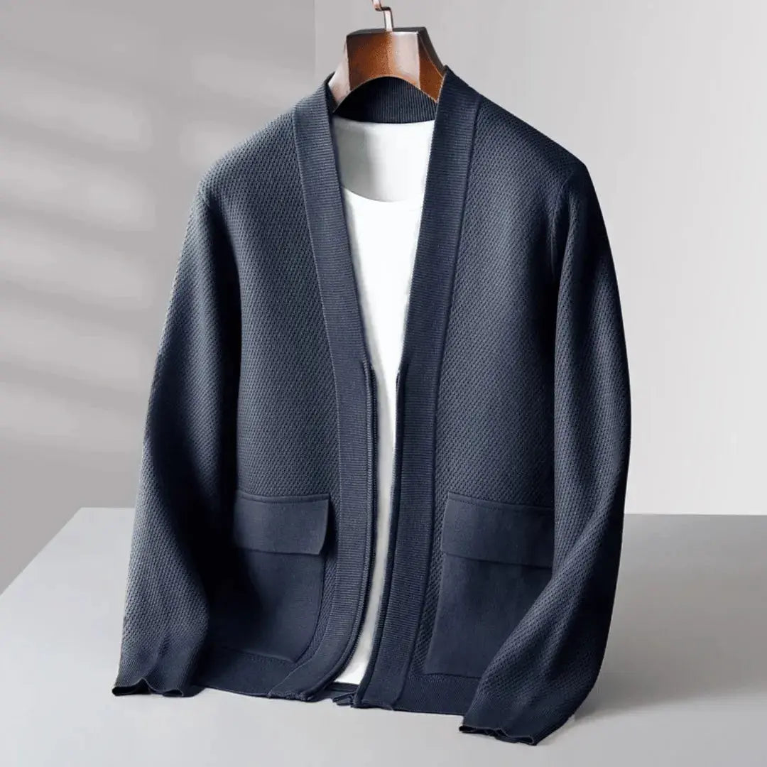 Alessandro virgin wool quarter-zip cardigan, hand-knitted luxury knit in neutral tone for modern comfort