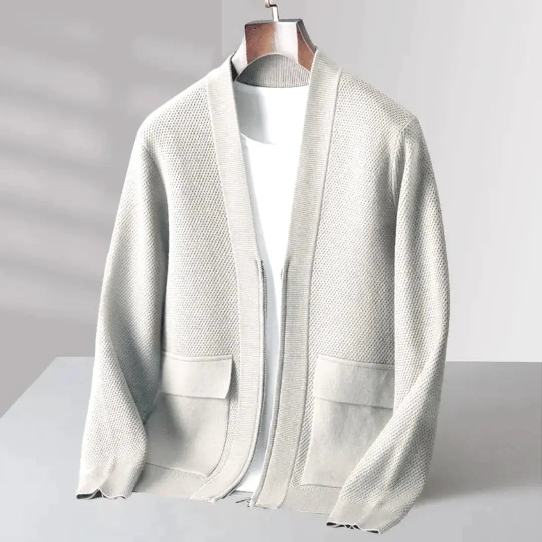 Alessandro virgin wool quarter-zip cardigan, hand-knitted luxury knitwear for modern comfort