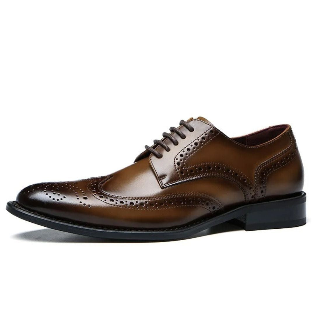 Alexander Classic Brogues tan leather oxford dress shoes with traditional brogue detailing