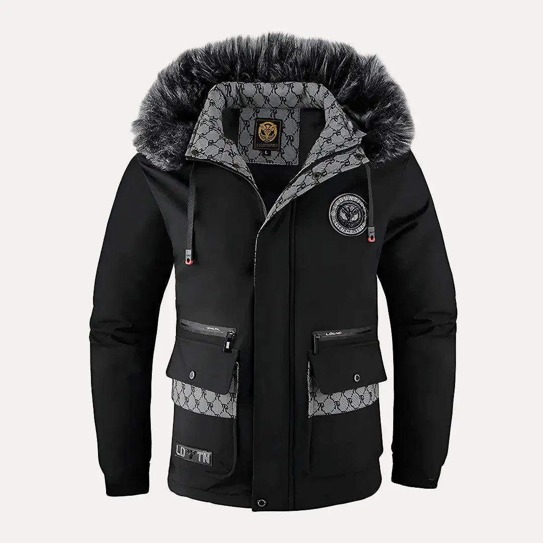 Men's black Wavlynn Alpine Armor puffer jacket 900-fill down fur-lined weatherproof winter coat