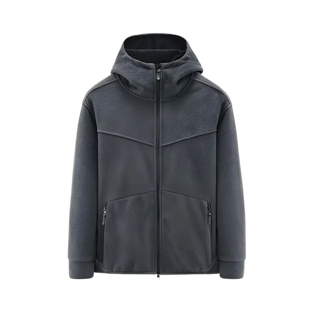 Relaxed-fit fleece-lined hoodie with durable zipper closure and adjustable hood for outdoor adventures