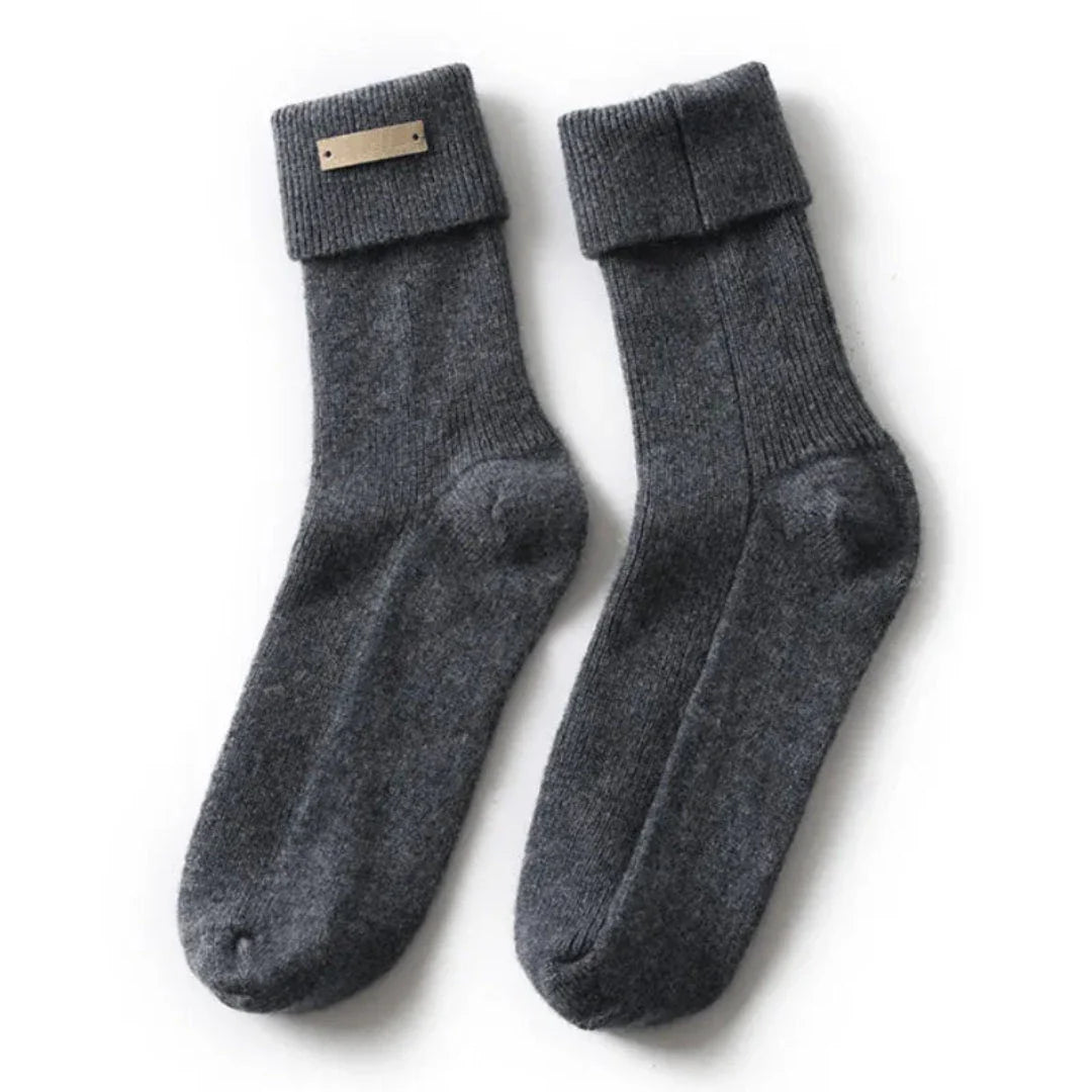 Amelia ivory cashmere crew socks with fold-over cuff, soft premium knit for cozy everyday wear