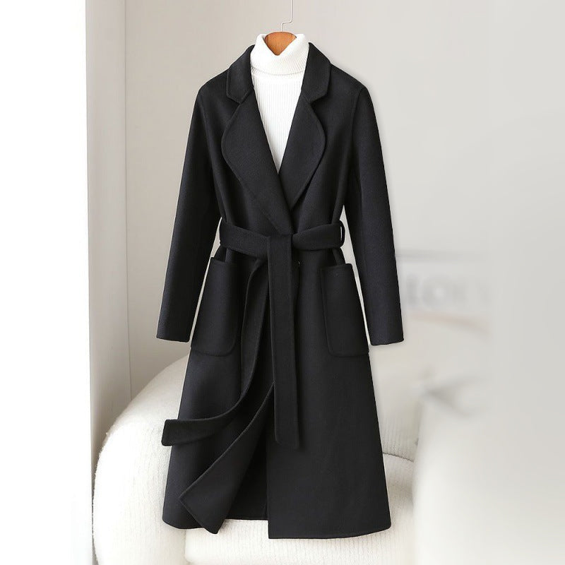 Sofia Amoretti ivory wool blend notch lapel coat with monochrome tailored silhouette