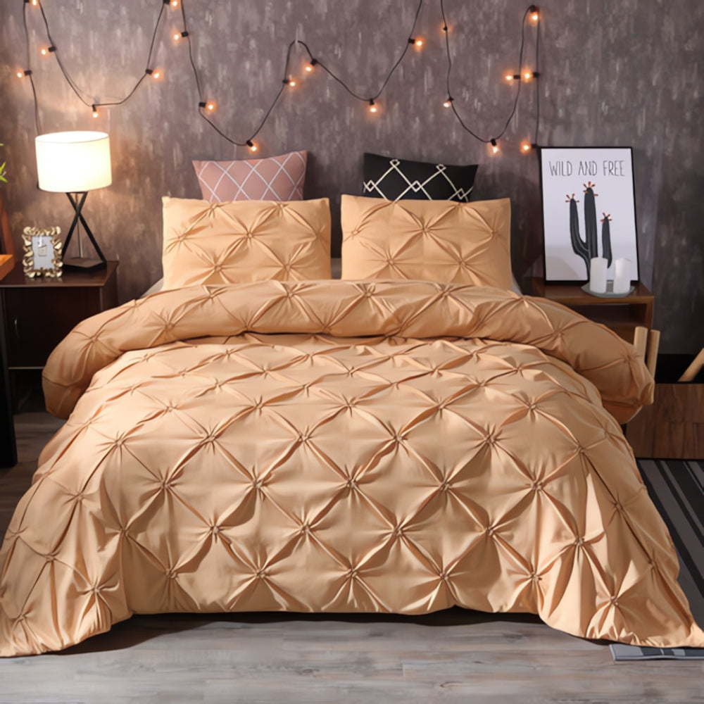 White pinch pleat duvet cover set soft cotton texture modern hotel-inspired bedding