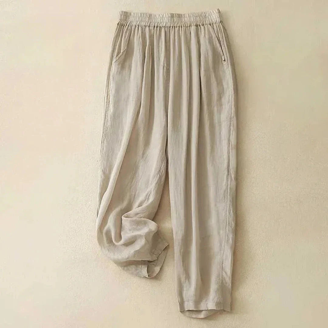 Wavlynn Amy relaxed fit linen casual trousers with elasticized waistband for effortless everyday comfort