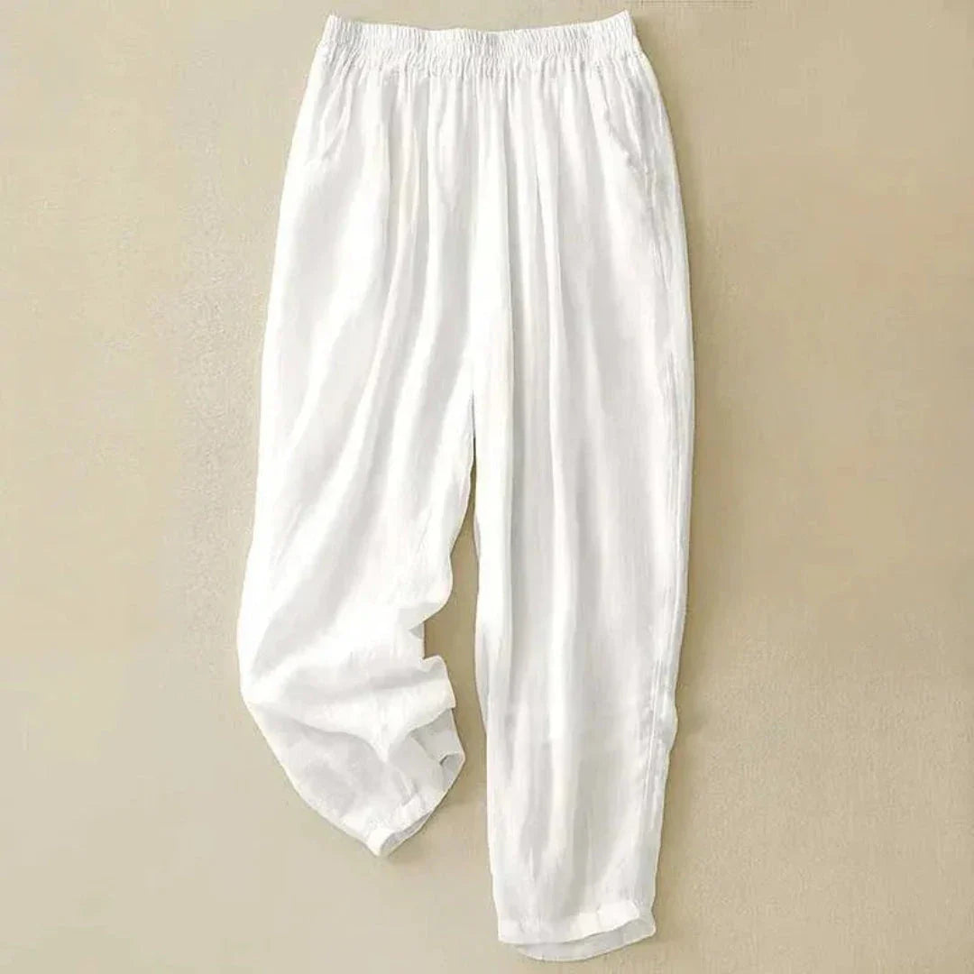 Amy relaxed fit linen casual trousers with elasticized waistband for effortless everyday comfort
