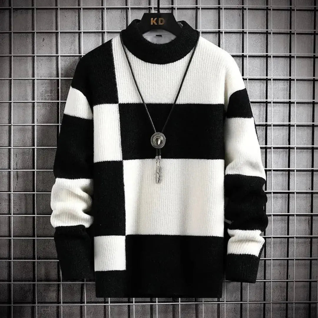 Wavlynn Apollo black monochrome relaxed fit crewneck knit sweater with soft drape for layering