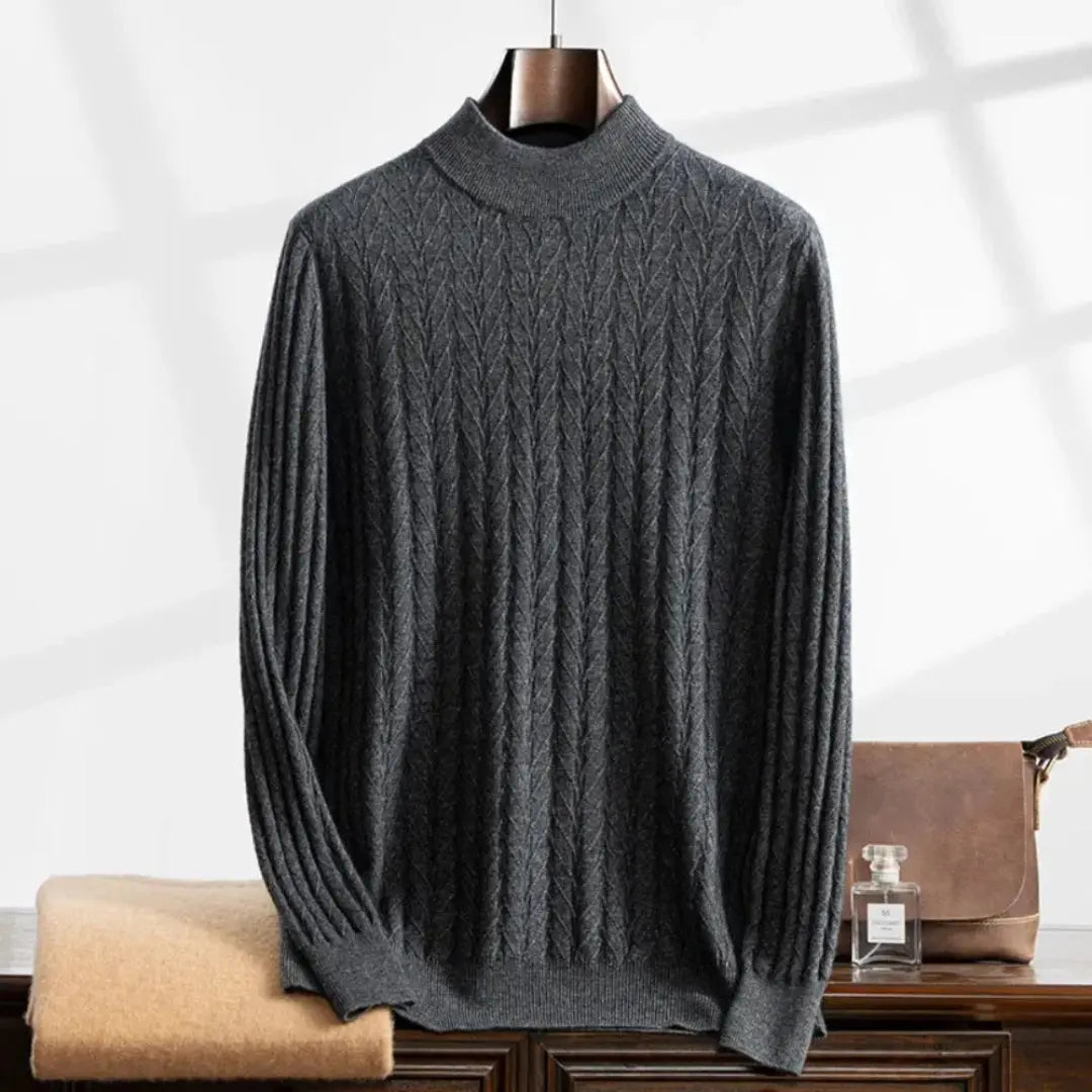 Camel unisex mock turtleneck cashmere sweater soft breathable Himalayan knitwear relaxed fit