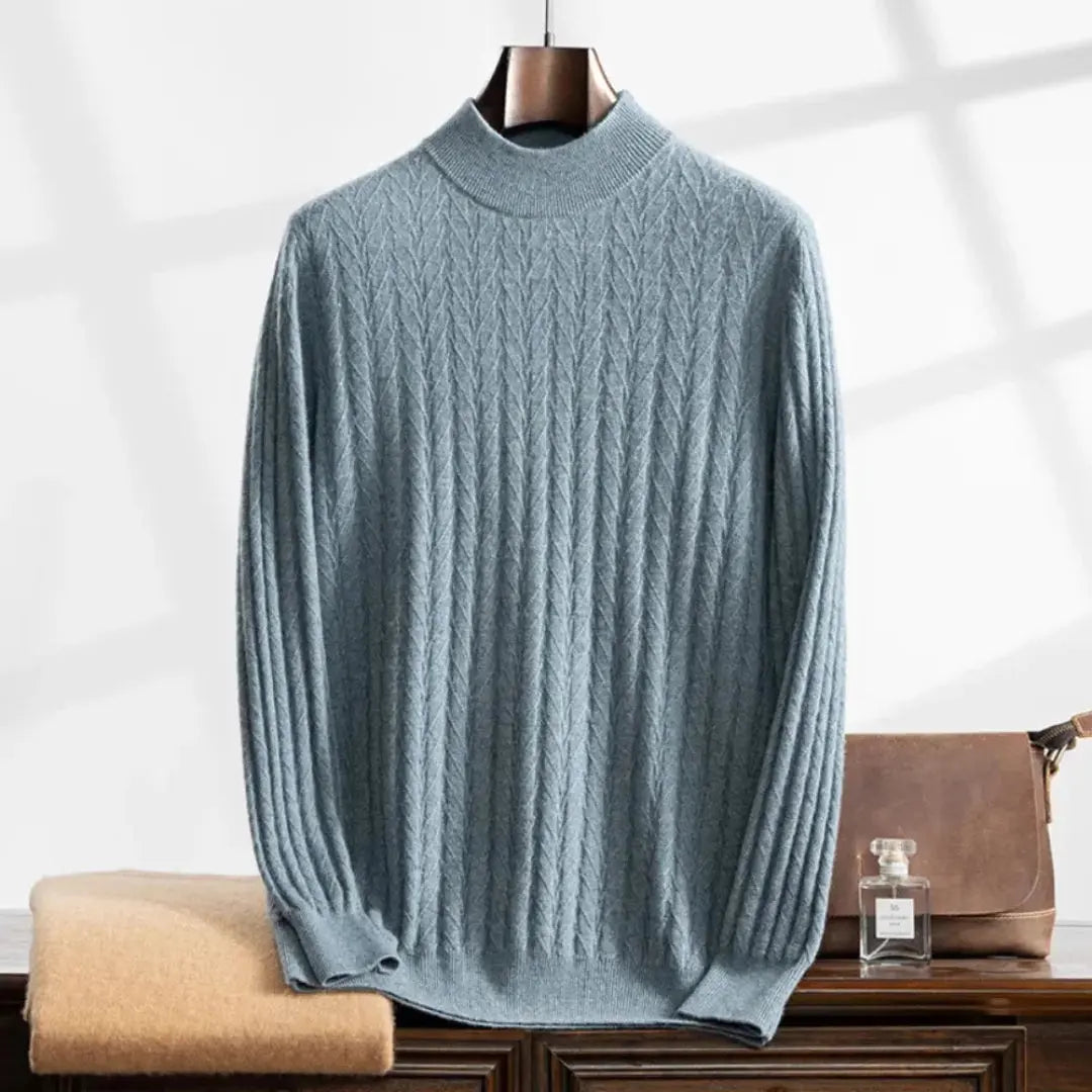 Camel unisex mock turtleneck cashmere sweater soft lightweight Himalayan knit relaxed fit