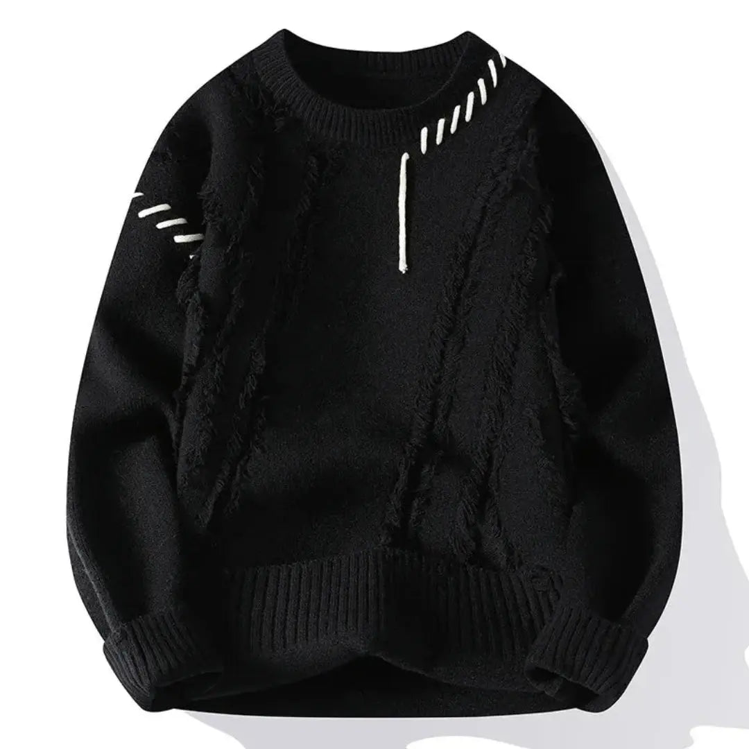 Loose-fit artisan knit sweater with tonal stitch detail and cozy balanced thermal regulation