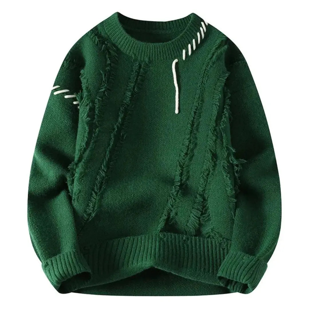 Loose-fit artisan knit sweater with tonal stitch detail and balanced thermal regulation for cozy wear