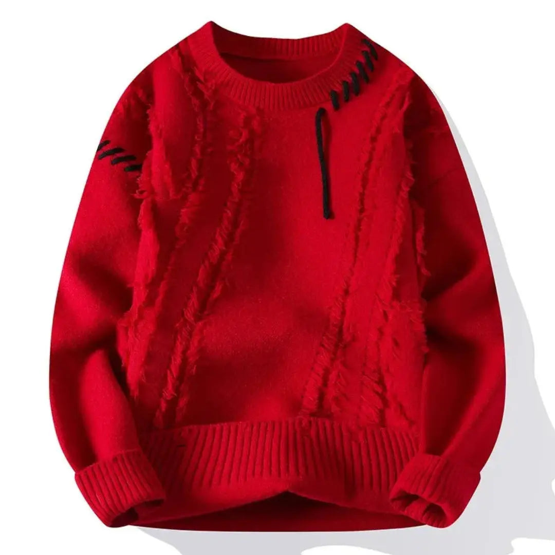 Loose-fit artisan knit sweater with tonal stitch detail and balanced thermal regulation for cozy everyday wear