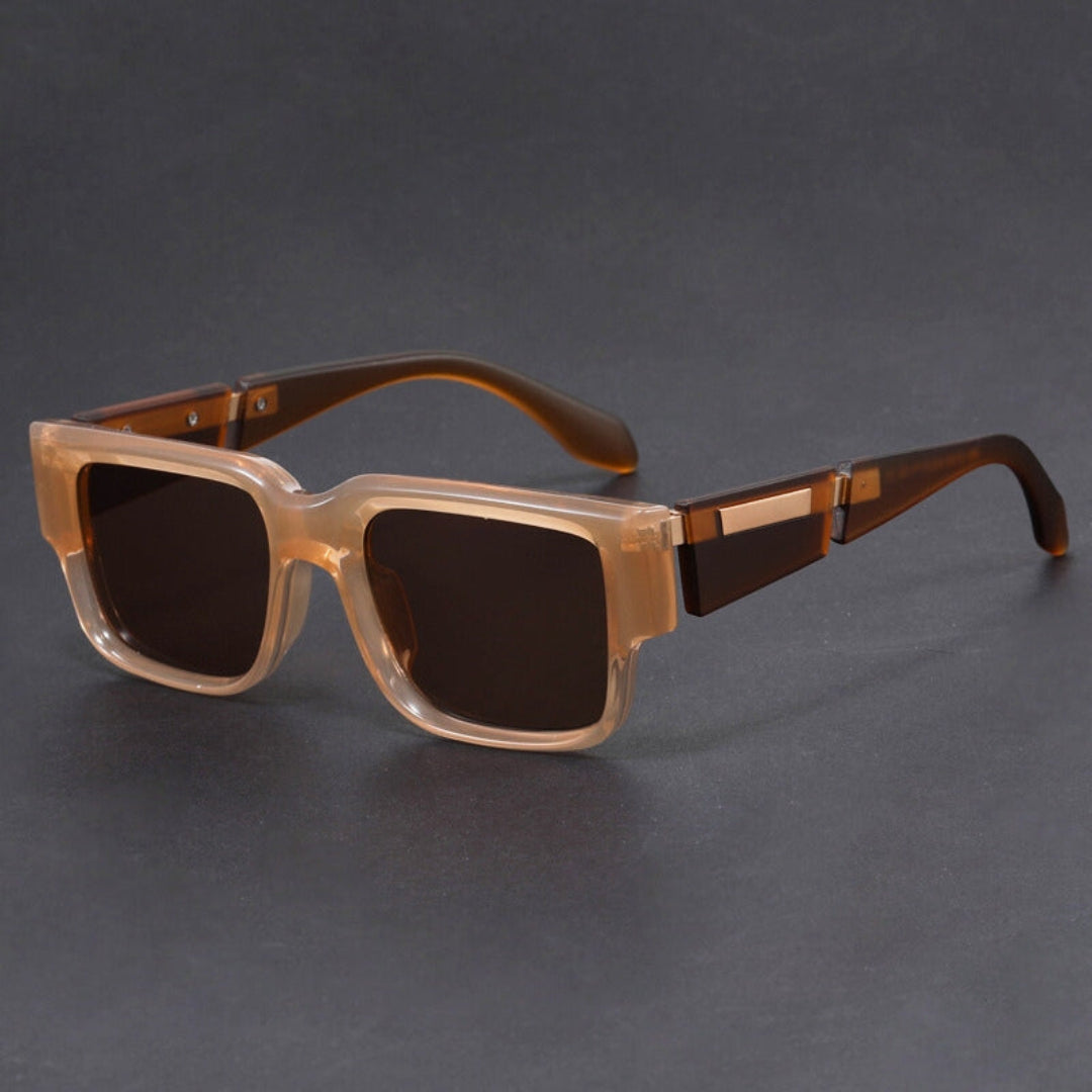 Bold black square sunglasses with metal temple accents and UV400 anti-glare scratch-resistant lenses
