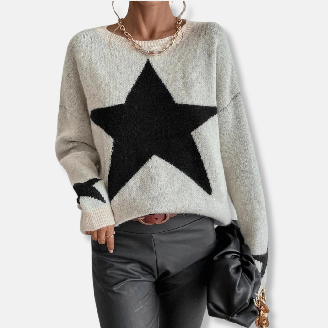 Women's soft knit pullover sweater relaxed fit round neck with ribbed cuffs and hem