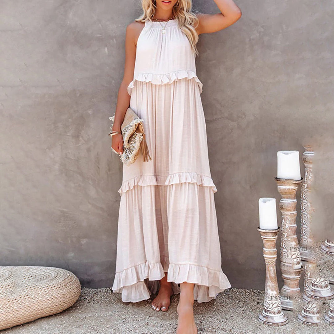 Women's sleeveless halterneck maxi dress, A-line fit, light airy fabric for effortless summer style