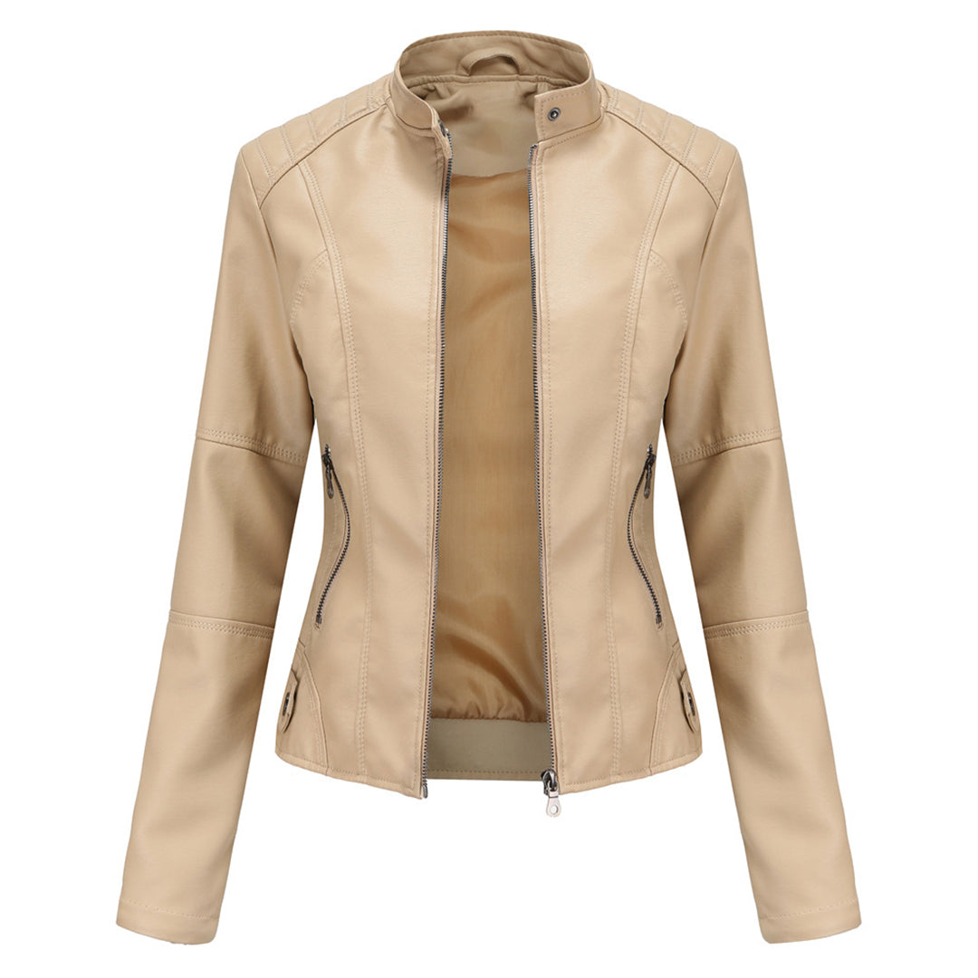 Sleek modern structured jacket in neutral tone with tailored silhouette and polished minimalist design
