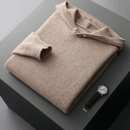 Archer gray merino wool knit hoodie with minimalist design and lightweight breathable fit